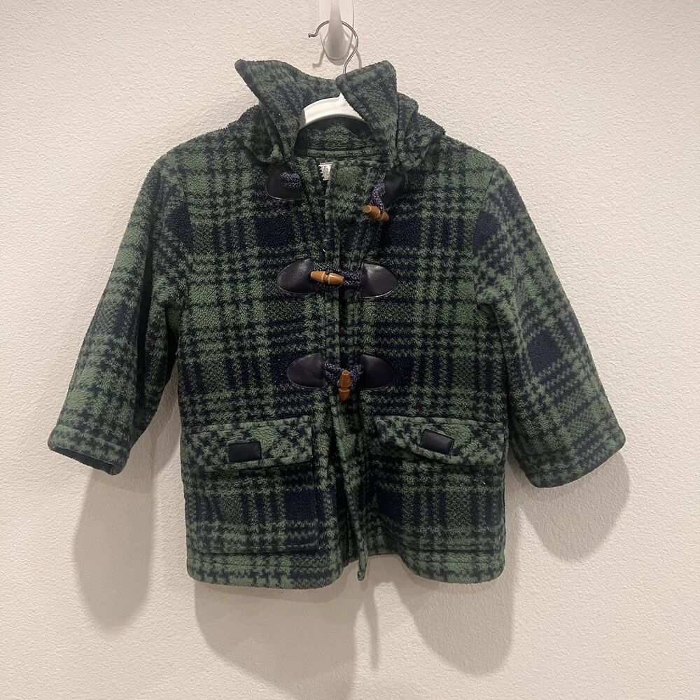 Widgeon Girls Plaid Fleece Toggle Fisherman Hooded Jacket Coat Sz 3